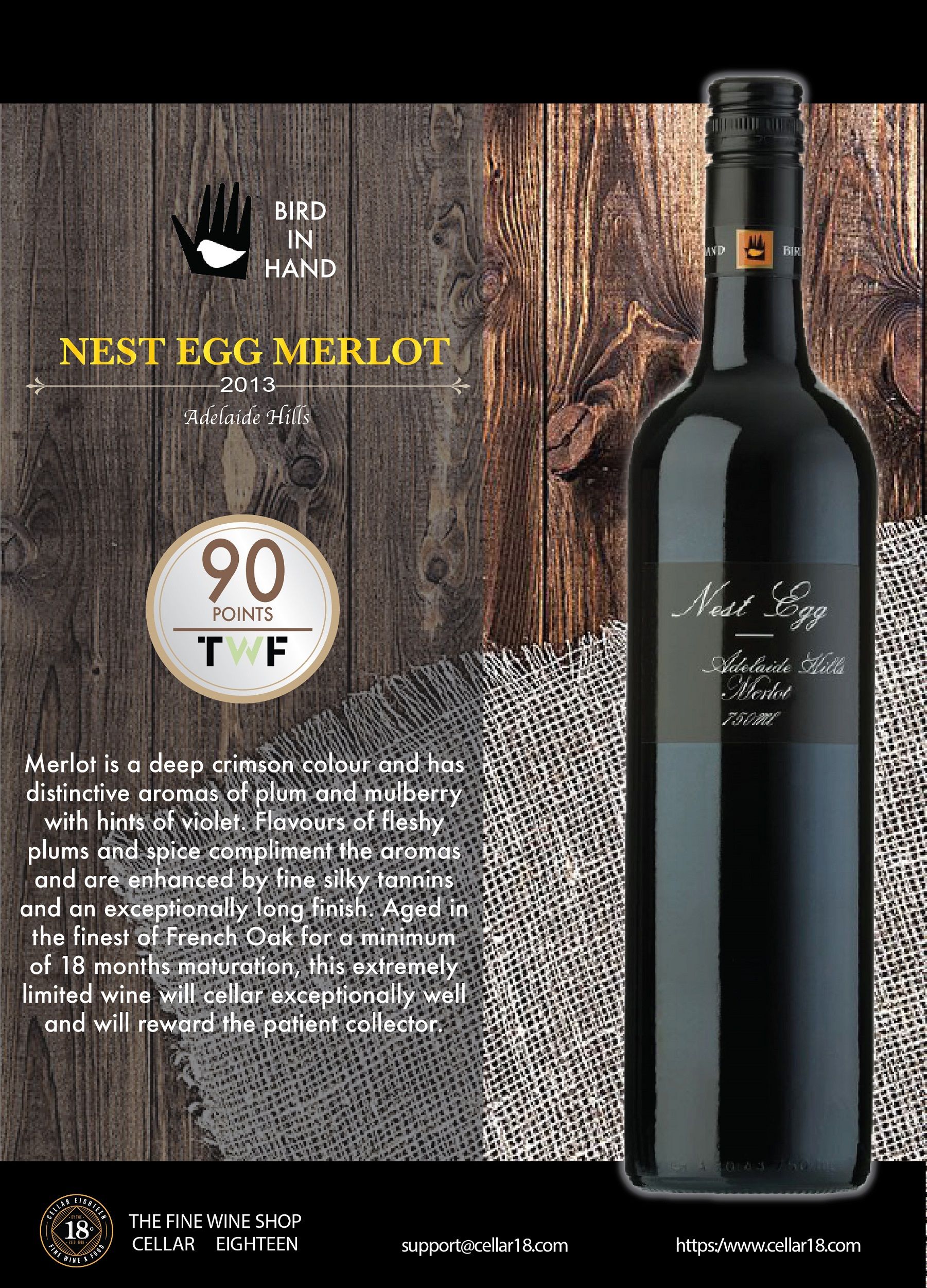 BIRD IN HAND NEST EGG MERLOT 12 Cellar 18 Fine Wine & Food